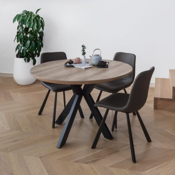 LUCAS 120x120 X 76 cm Scratch Resistant round dining table-Oak Sonoma
