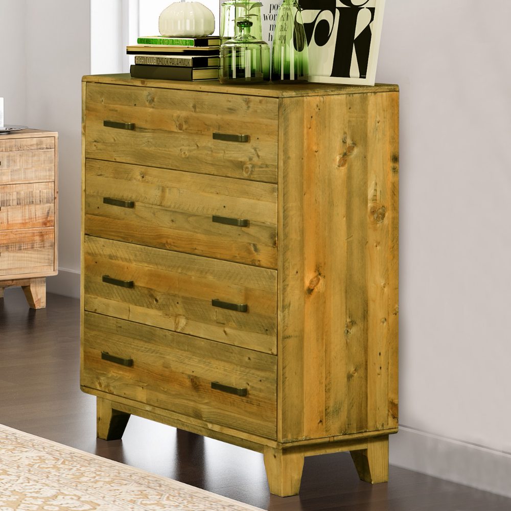 Banksia Tallboy with 4 Drawers-Light Brown Rustic Texture