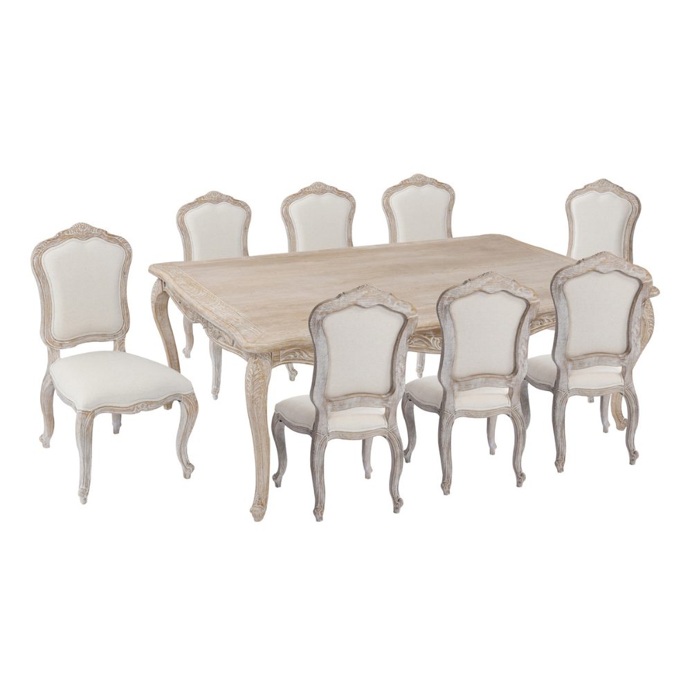 Emperor 9pcs Oak Wood White Washed Dining Set