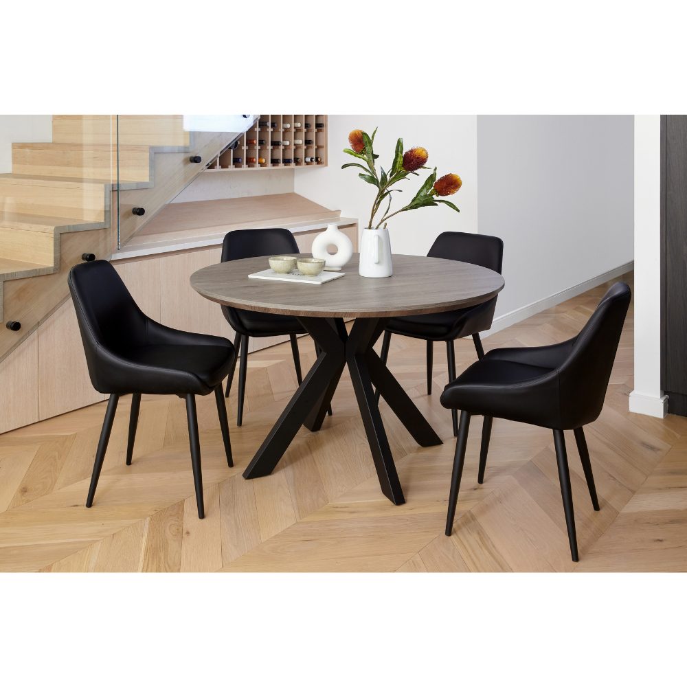 LUCAS 120x120 x 76 cm Scratch Resistant round dining table-Grey Oak