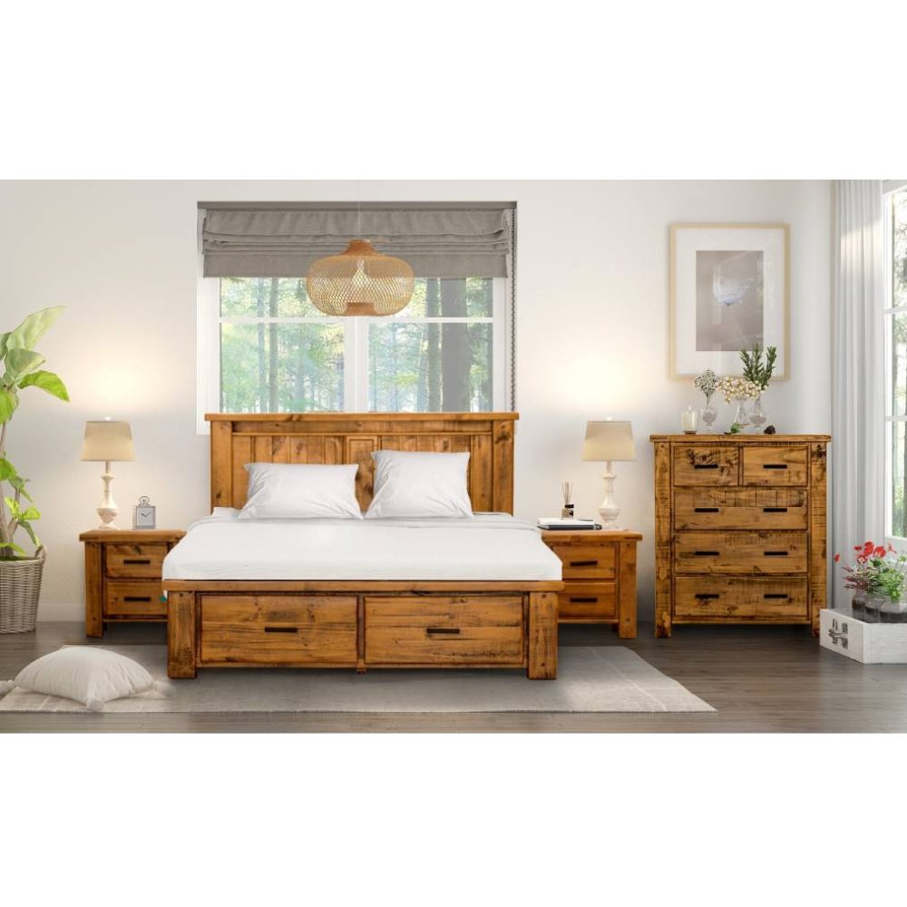 Bunbury 4 pcs Bedroom suit- Rustic Oak-King Bed frame