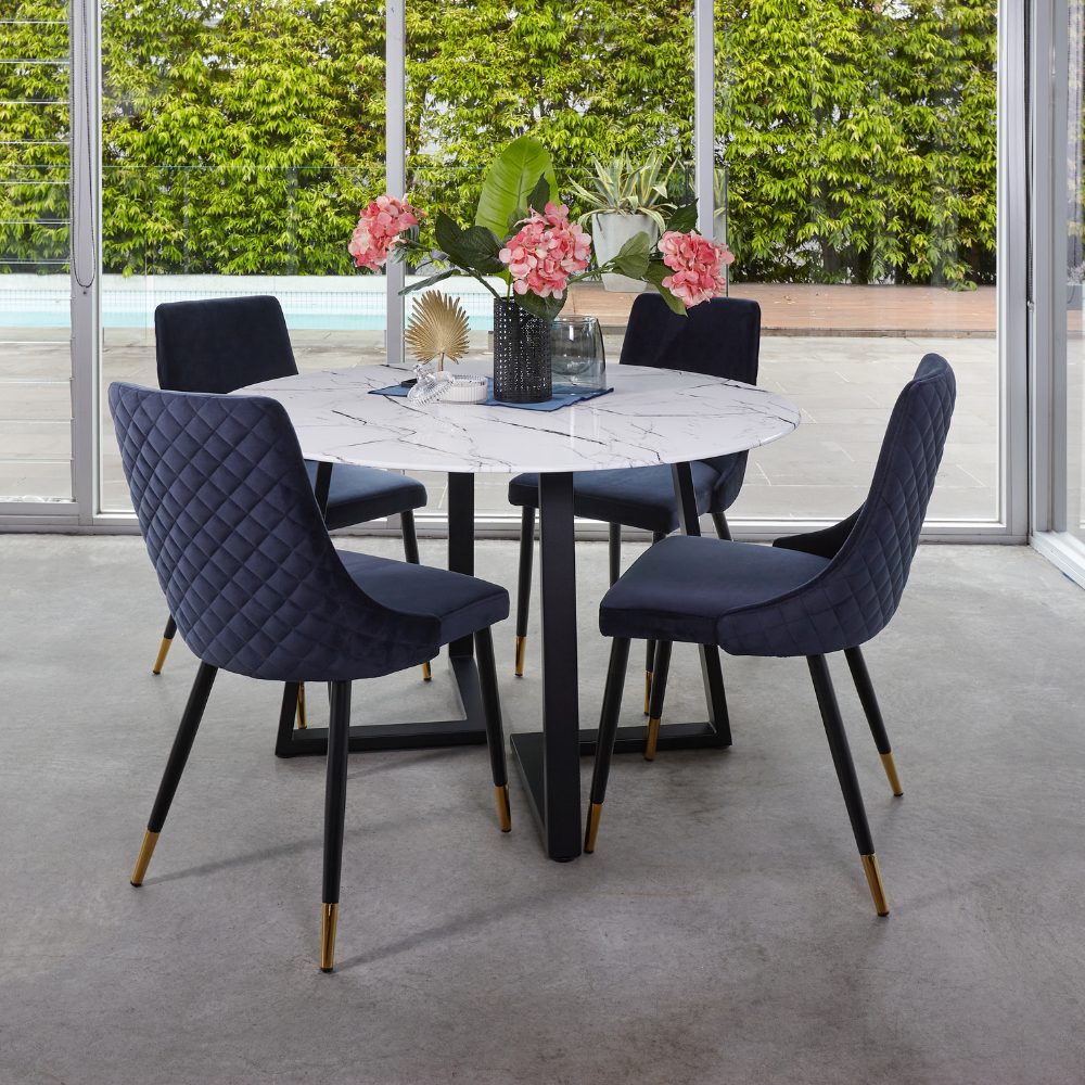 KIRO 120x120x76cm round dining table-Marble effect white Amore