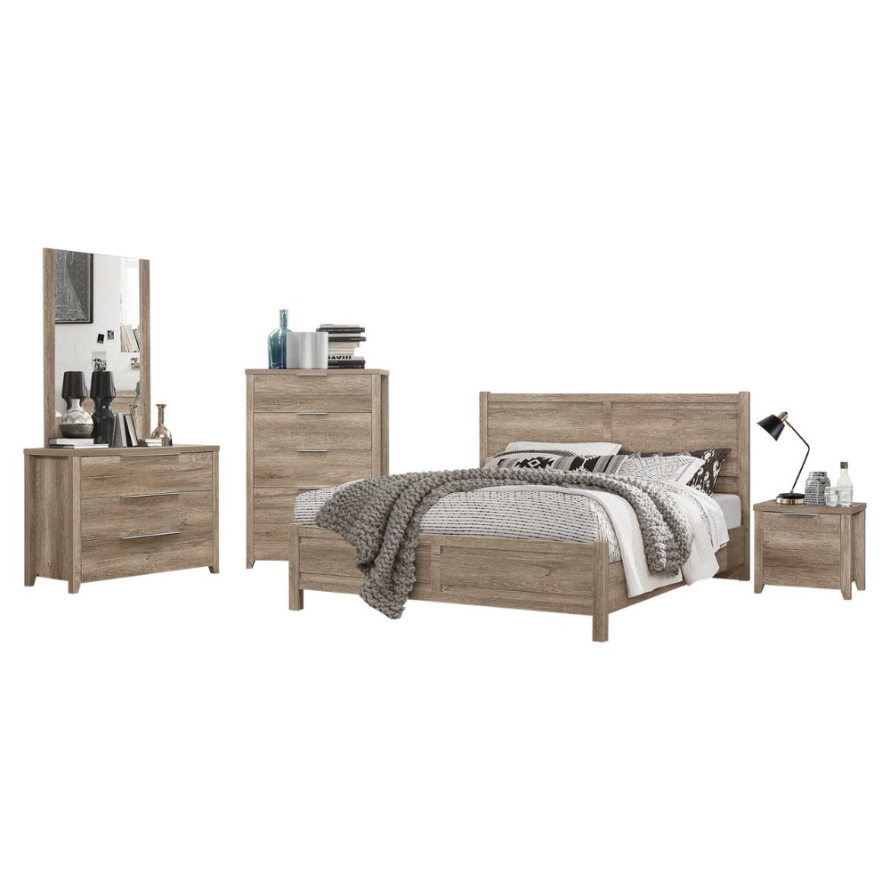 Jordan King Bedroom suite with Dresser and Mirror -Oak Color