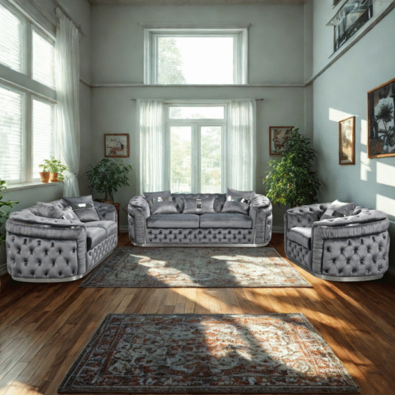 Dutch 3+2+1 Seater Velvet Fabric Sofa Set-Grey