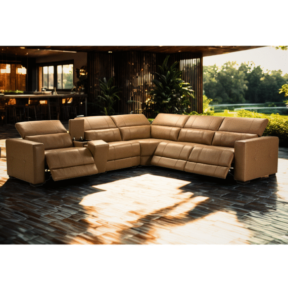 Harbour Dual Motor Leather 6 Seaters Modular Electric Lounge-Tan Color
