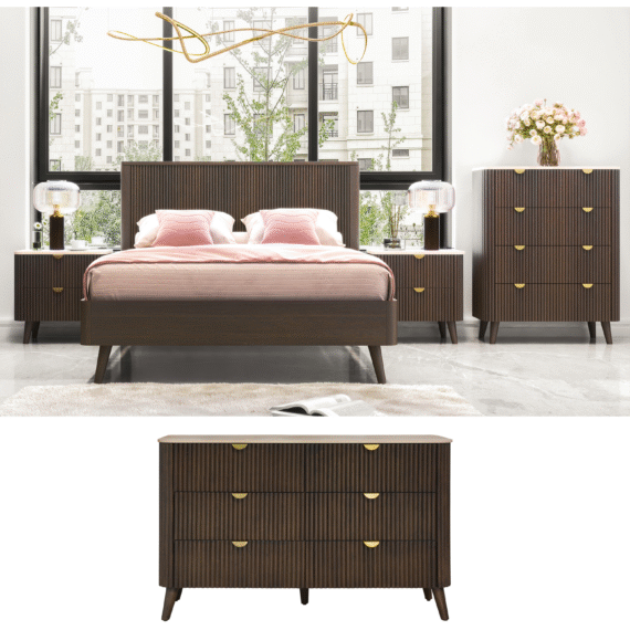 Quatro 5Pcs Queen Bedroom suite- Walnut